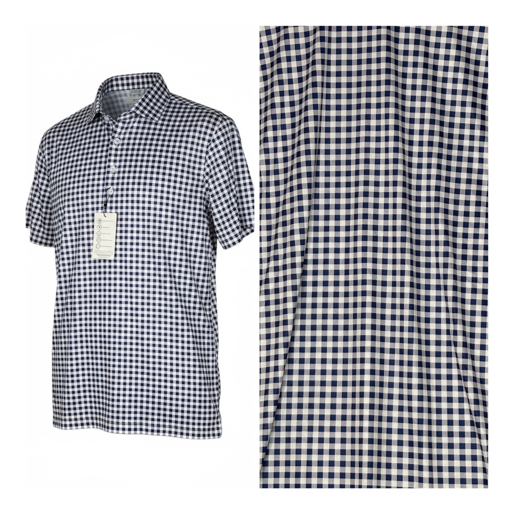 NWT Collars & Co. Mens Polo Shirt Medium Dress Collar Purple‎ Gingham Golf